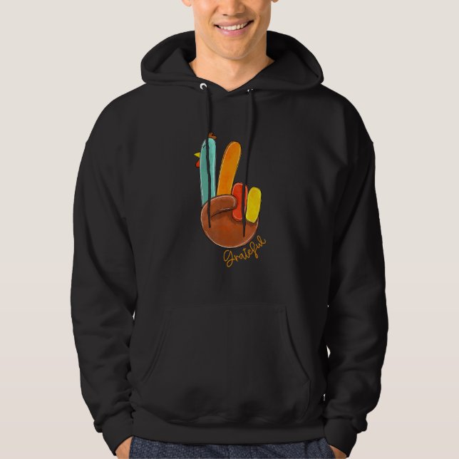 Peace Love Turkey Grateful Turkey Hand Sign Thanks Hoodie (Vorderseite)