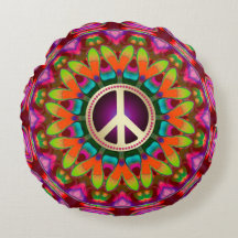 Peace & Love (v1) Gemütliches Hippie-Rundkissen