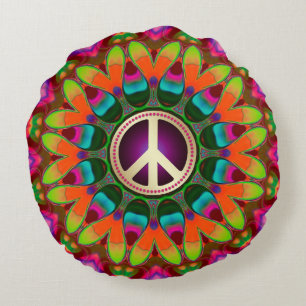 Peace & Love (v1) Gemütliches Hippie-Rundkissen Rundes Kissen