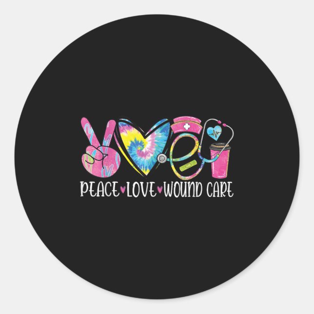Peace Love Wound Care Nurse Nursing Heart Stethosc Runder Aufkleber (Vorderseite)