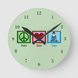 Peace Love Yoga Runde Wanduhr