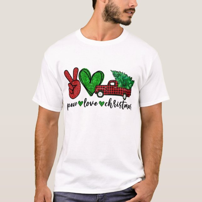 Peace Lover Christmas Gnomes Kariert Red Truck Pea T-Shirt (Vorderseite)