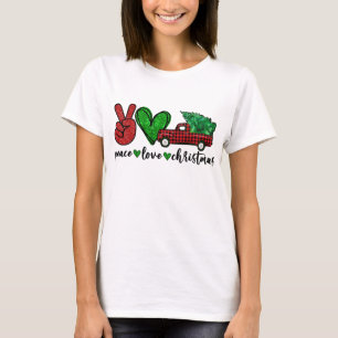 Peace Lover Christmas Gnomes Kariert Red Truck Pea T-Shirt