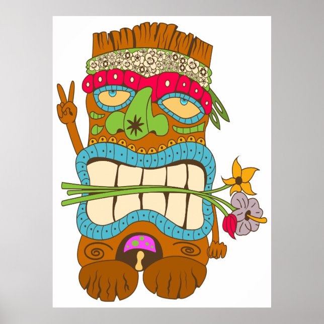 Peace Lover, Floral Crazy Tiki Hippie Poster (Vorne)