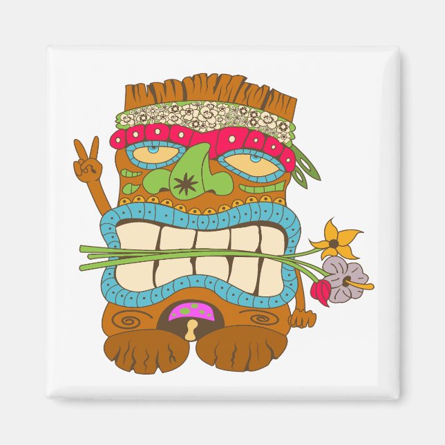 Peace Lover Tiki, Floral Hippie, Funny Magnet (Vorne)