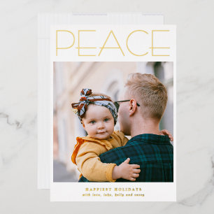PEACE Minimalistisch großes vertikales Foto Gold Folien Feiertagskarte