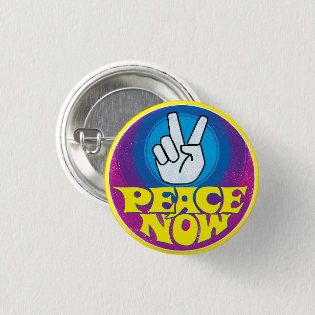 Peace Now Groovy Retro Hippie Style Paz Ahora Button (Vorne & Hinten)