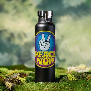 Peace Now Groovy Retro Hippie Style Paz Ahora Trinkflasche