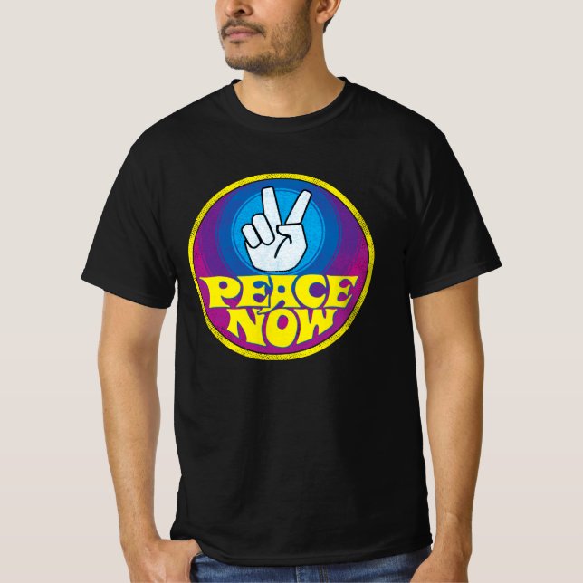Peace Now Vintag Retro Button T-Shirt (Vorderseite)