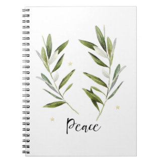 PEACE, Olivenblatt, Weihnachten, Urlaub, Aquarell, Notizblock