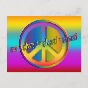 PEACE OM SHANTI   linear farbig Postkarte