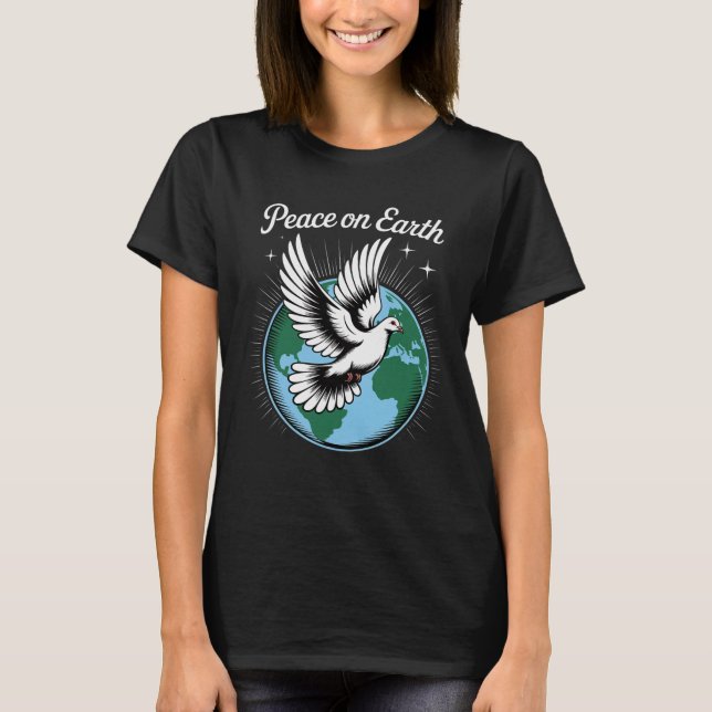 Peace On Earth Dove And Globe Faith Christmas Spir T-Shirt (Vorderseite)