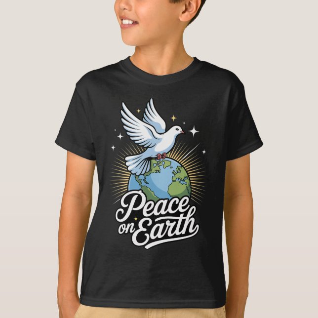 Peace On Earth Dove And Globe Faith Christmas  T-Shirt (Vorderseite)