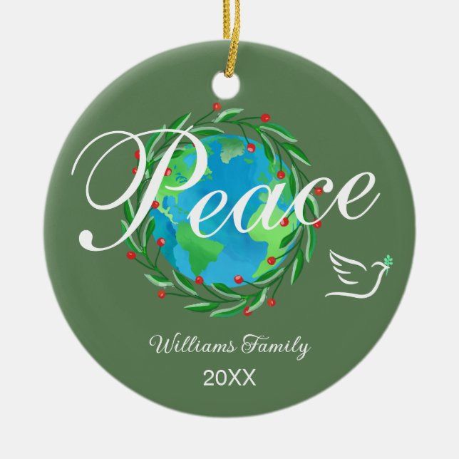 Peace on Earth Elegant Script Christmas Photo Keramik Ornament (Vorne)