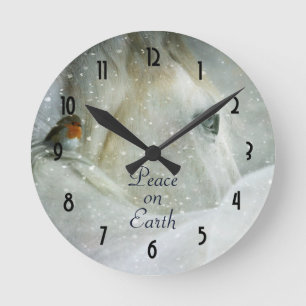 Peace on Earth White Horse in Winter Runde Wanduhr