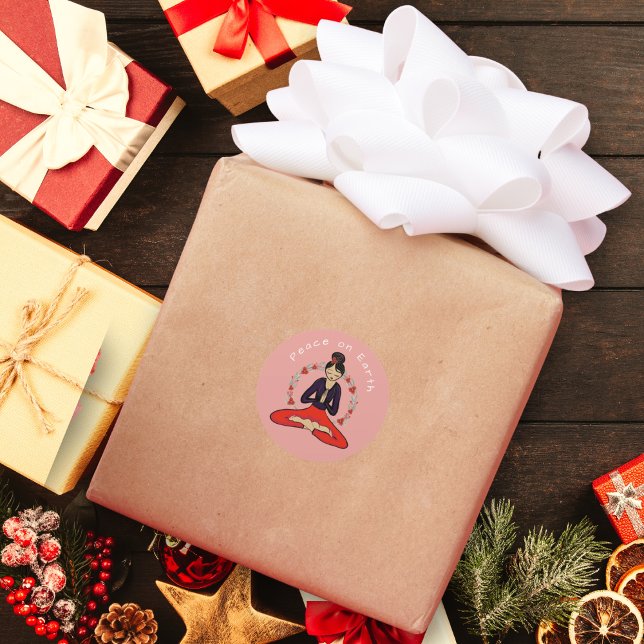 Peace on Earth Yogi Sticker (A Lovely Yoga Gift Package Sticker Promoting 'Peace on Earth')
