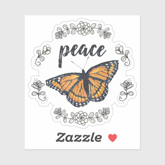 Peace Orange Butterfly und Blume Kranz Aufkleber (Blatt)