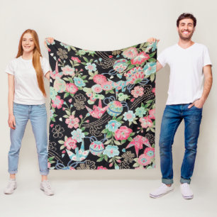 Peace Orizuru und Blume, japanisches Design Fleecedecke