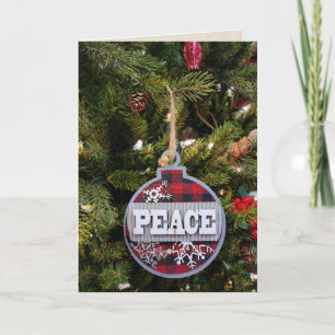Peace Ornament on Tree Holiday Card Feiertagskarte