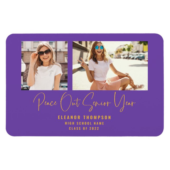 Peace Out 2 Foto 2022 Abschluss verkünden Lila Magnet (Horizontal)
