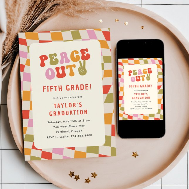Peace Out 5th Grade Groovy Graduation Party Einladung (Von Creator hochgeladen)