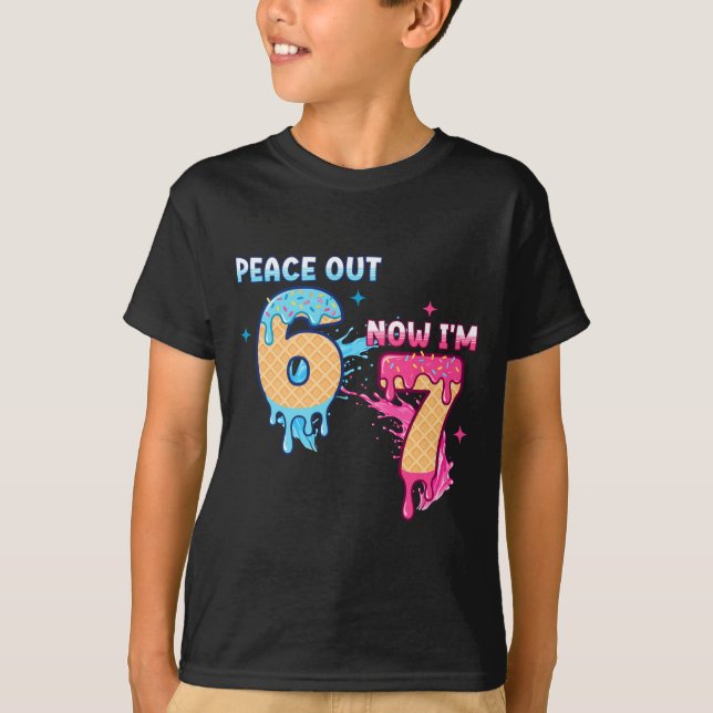 Peace Out 6 Now I'm 7 Ice Cream Drip 7th Birthday  T-Shirt (Vorderseite)