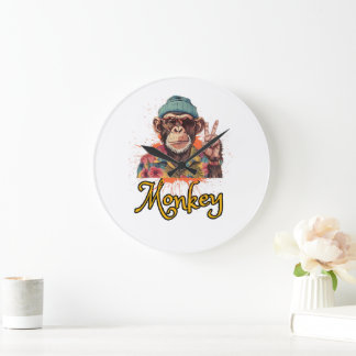 Peace Out Affe Lustiges Retro Vintage Design Große Wanduhr