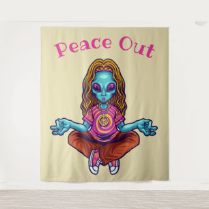 Peace Out Alien Hippie Wandteppich