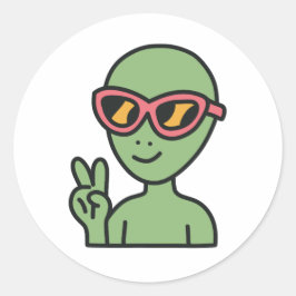 Peace Out Alien Runder Aufkleber