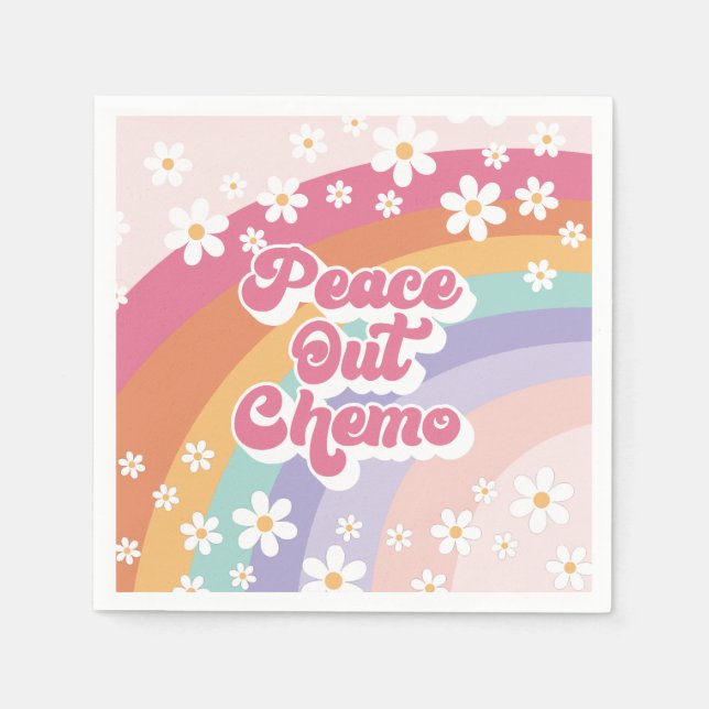 Peace Out Chemo Retro Regenbogen Gänseblümchen Serviette (Vorderseite)