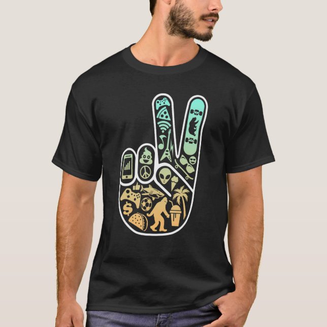 Peace Out Cool Symbols Inside Skater T-Shirt (Vorderseite)