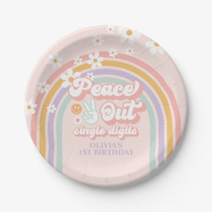 Peace Out Einstellige Pastell-Regenbogen Pappteller