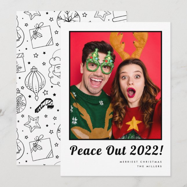 Peace Out Fun Couple Foto Weihnachten (Vorne/Hinten)