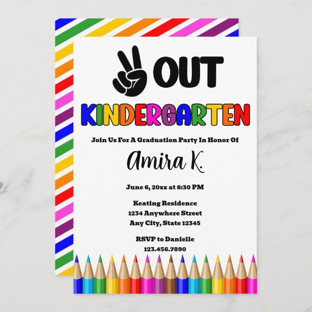Peace Out Kindergarten Spaß Farbenfroher Abschluss Einladung (Vorne/Hinten)