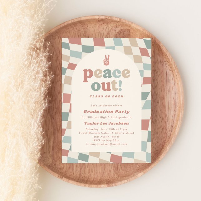Peace Out Retro Groovy 70er Graduation Party Einladung (peace out retro groovy graduation party invitation)