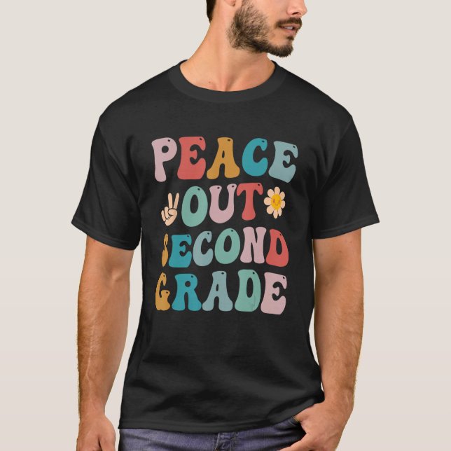 Peace Out Second Grade Letzter Schullehrer T-Shirt (Vorderseite)