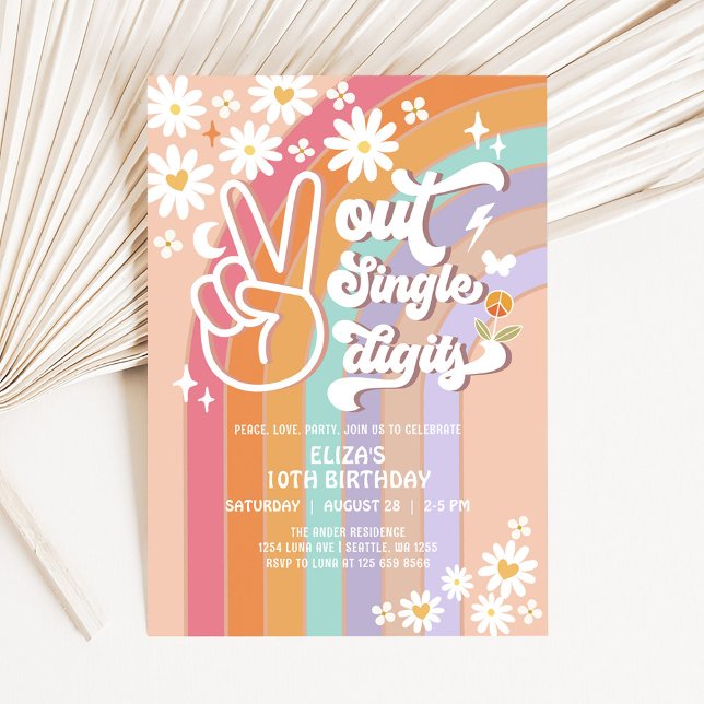 Peace Out Single Digits 10. Groovy Birthday Invit Einladung (Von Creator hochgeladen)