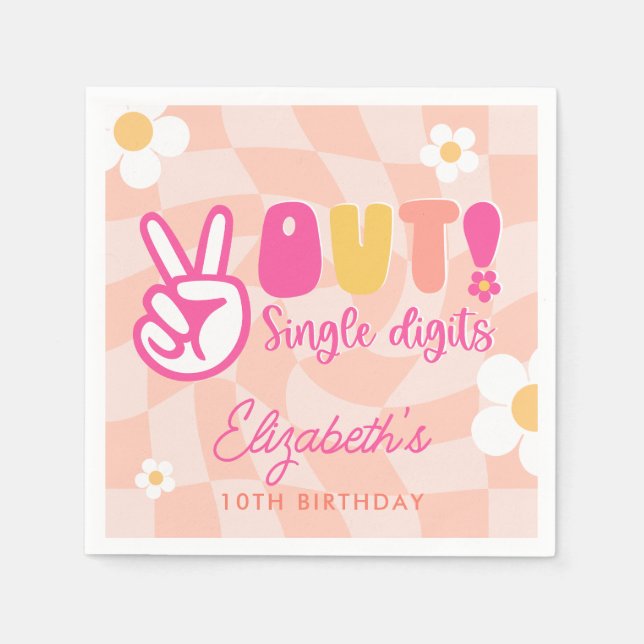 Peace Out Single Digits Girls 10th Birthday Party Serviette (Vorderseite)
