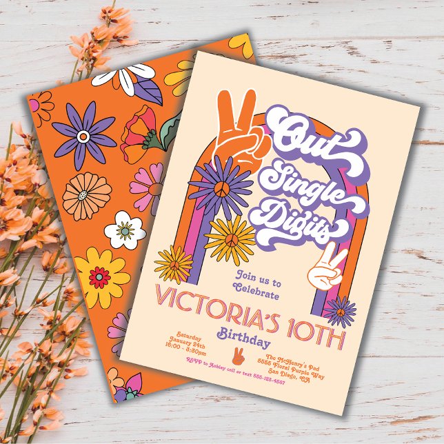 Peace Out Single Digits Rainbow Birthday Party Einladung (Von Creator hochgeladen)