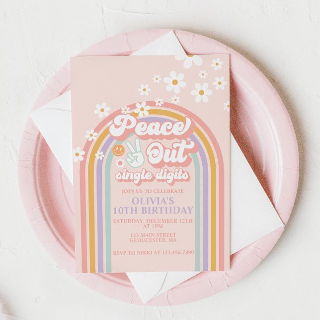 Peace out Single Digits Regenbogen 10. Geburtstag Einladung (Von Creator hochgeladen)