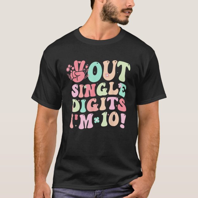 Peace Out Single Digits Retro Groovy 10. Geburtsta T-Shirt (Vorderseite)