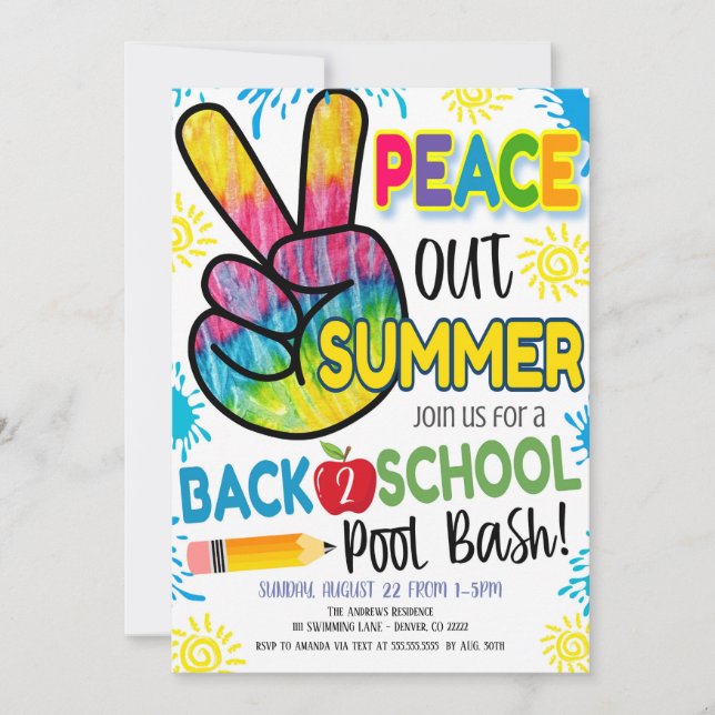 Peace Out Summer Back to School Party Einladung (Vorderseite)