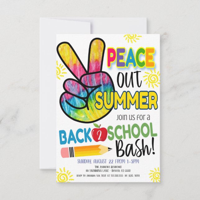 Peace Out Summer Back to School Party Einladung (Vorderseite)