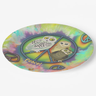 Peace Owls 60er Stil Pappteller