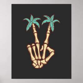 Peace Palm Trees Skeleton Hand Zeichen für Hallowe Poster