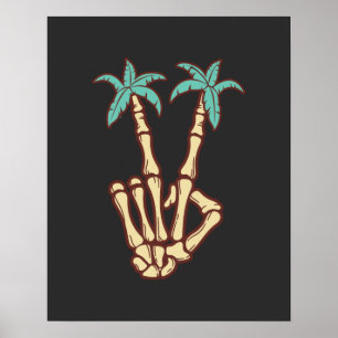 Peace Palm Trees Skeleton Hand Zeichen für Hallowe Poster