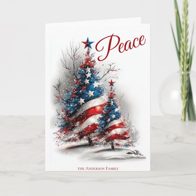 Peace Patriotic Christmas Tree Karte (Vorderseite)