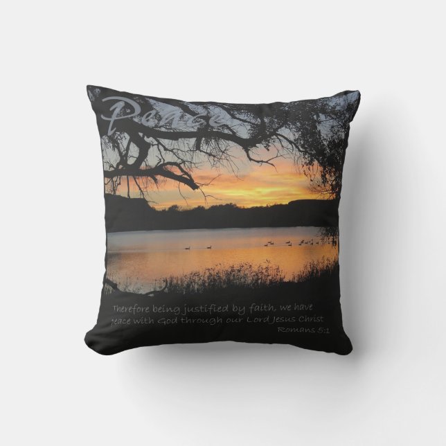 Peace Pillow Lake Sunset Pillow Romans 5 Kissen (Vorderseite)