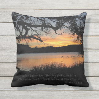Peace Pillow Lake Sunset Pillow Romans 5 Kissen