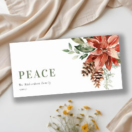 Peace Poinsettia Bunch Wasserfarben Pinienwald Wei Feiertagskarte